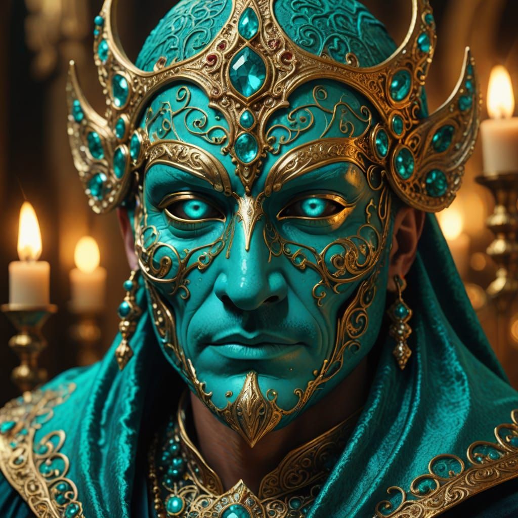 Wizard's Turquoise Mask with Baroque Jewels