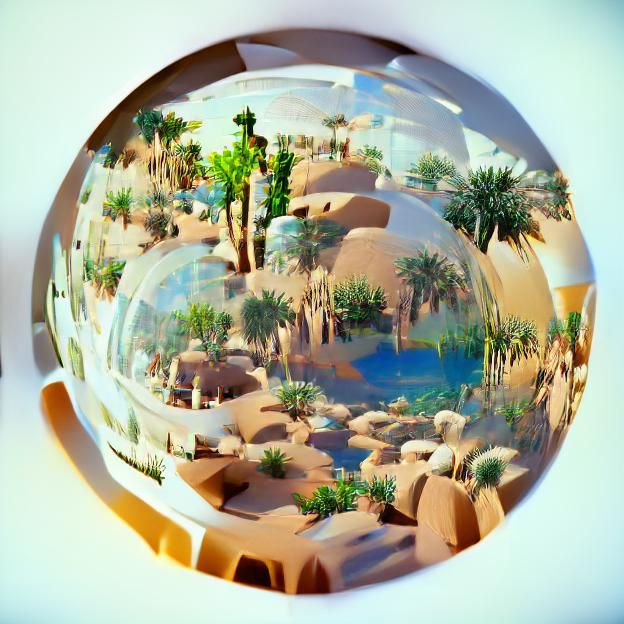 Desert Oasis in Crystal Globe: 8K Resolution