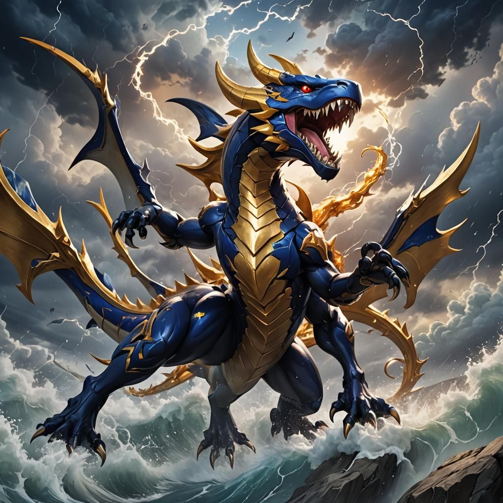 Garchomp in Stormy Sky: Vibrant 3D Anime Art