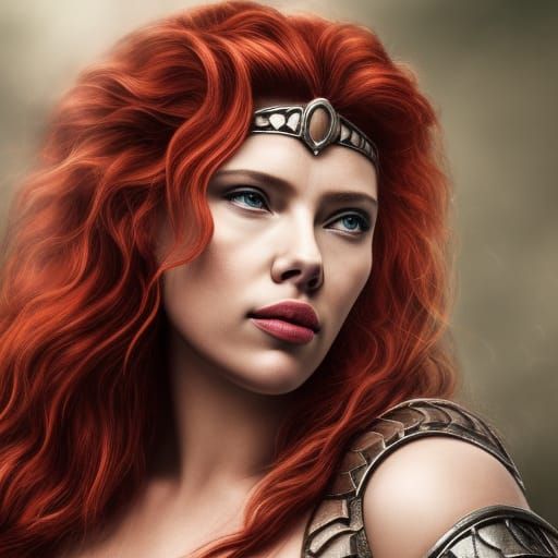 Hyperrealistic Red Sonja Portrait with Natural Lighting