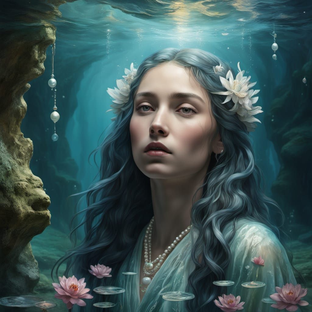 Naida, the Water Daughter, in Surrealist Oil Painting