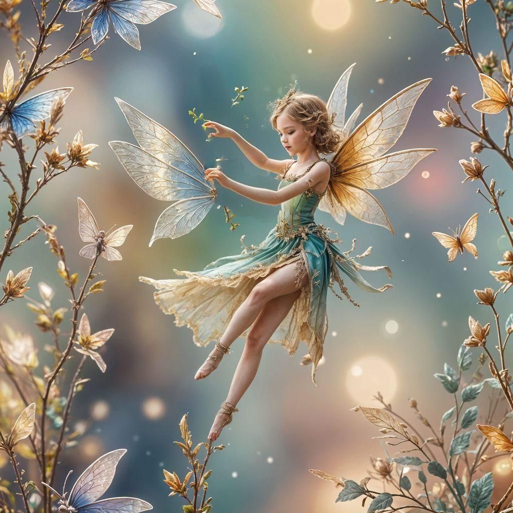 Delicate Fairy Dances on a Fingertip