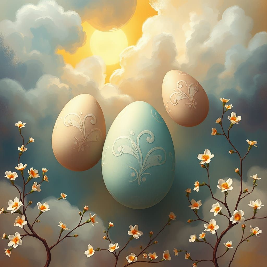 Whimsical Pastel Eggs in Dreamy Cloudscape