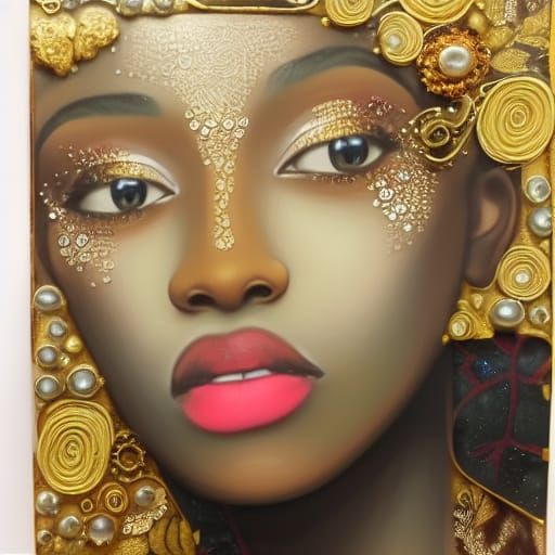 Elegant Encaustic Portrait with Gold and Pearl Embellishment...