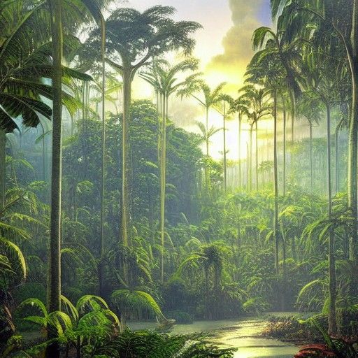Solarpunk Utopia in Amazon Rainforest as Oil Painting
