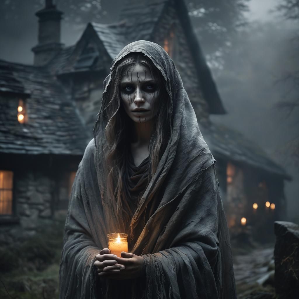 Banshee Portrait in Eerie Dystopian Surrealism