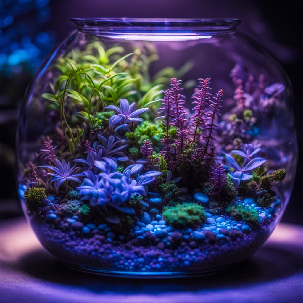 Bioluminescent Terrarium at Night in Hyperrealistic Style
