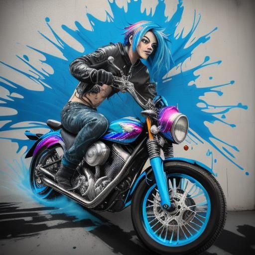 Psycho Motorcyclist in Graffiti Art Style