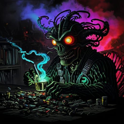 Psychedelic Aliens and Junkies in Comic Book Art Style