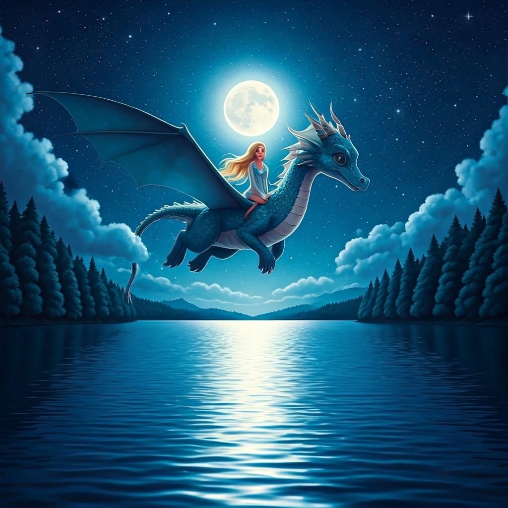 Dragon Ride Under a Starry Sky: Watercolor Fantasy
