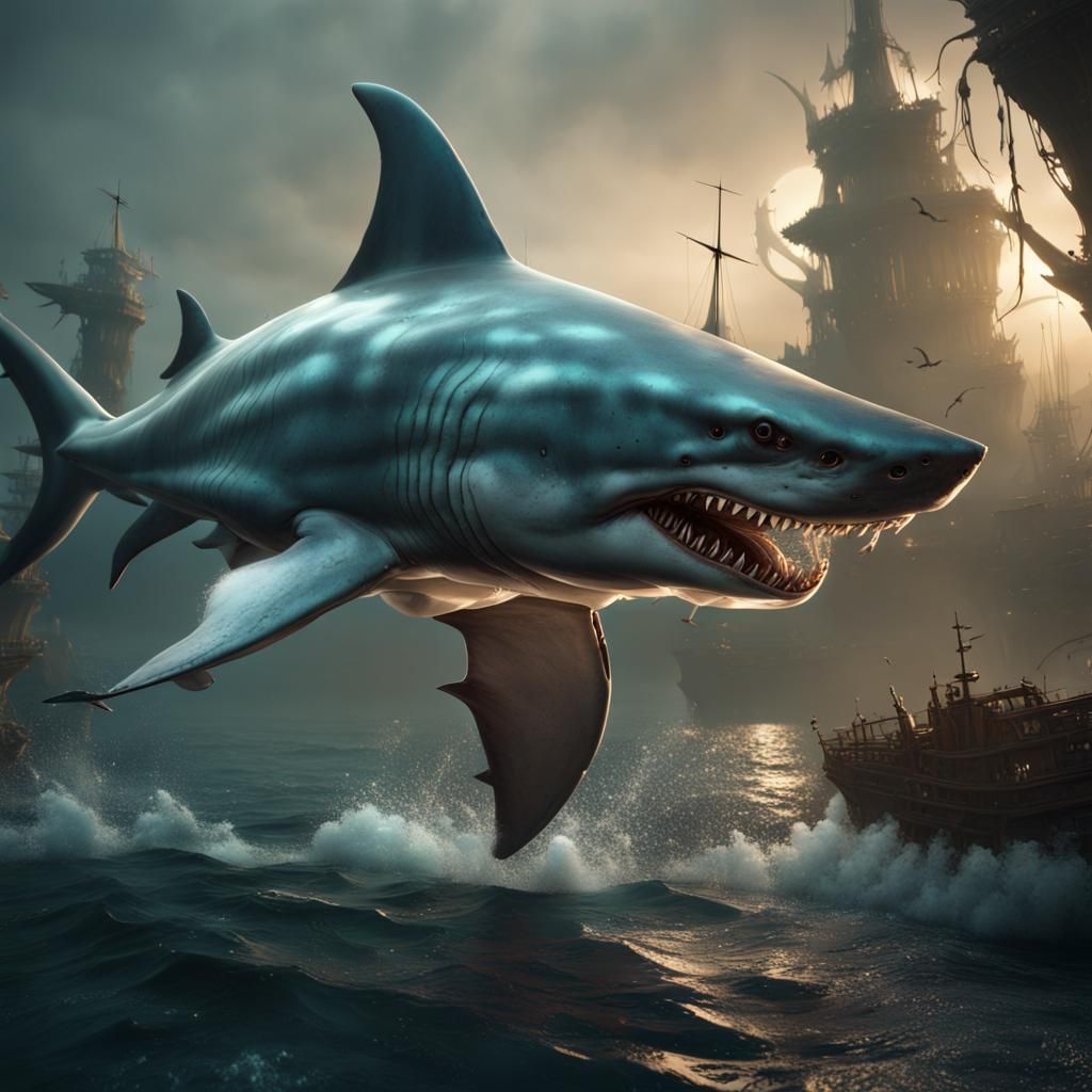 Great White and Goblin Shark Hybrid in Fantasy Art