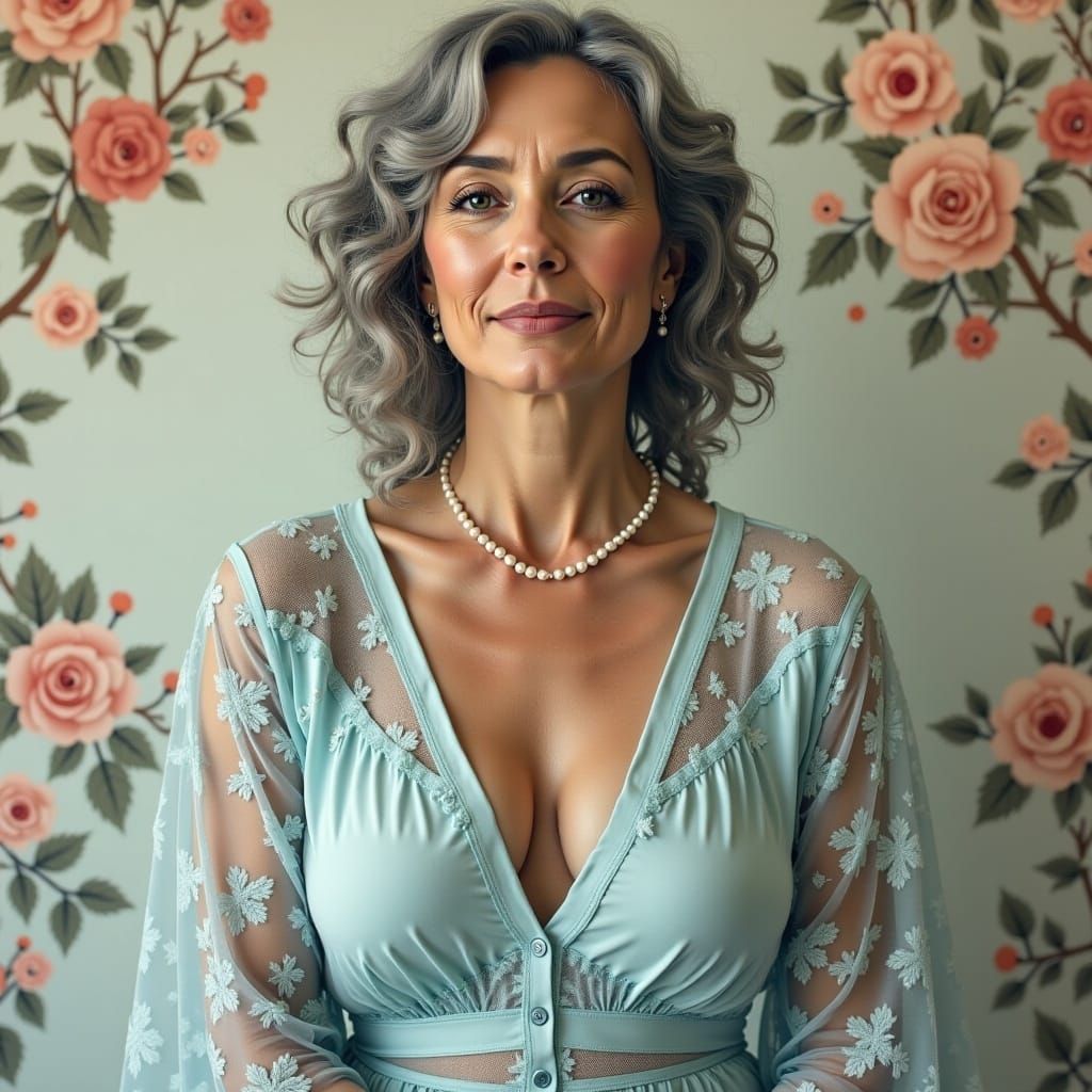 Elegant Woman with Floral Backdrop in Impressionist Style