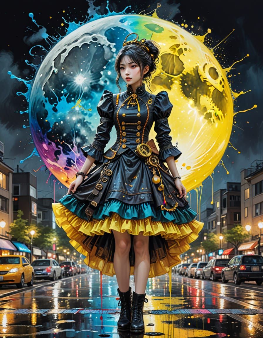 Full Moon Over Tokyo Steampunk City