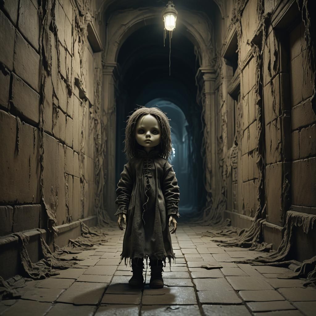 Creepy Fabric Doll in Dark Fantasy Castle