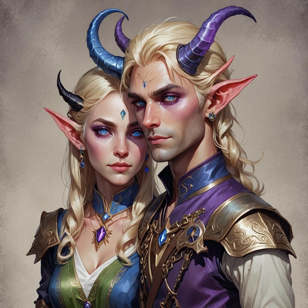 Elegant Elf and Tiefling Couple in Jewels