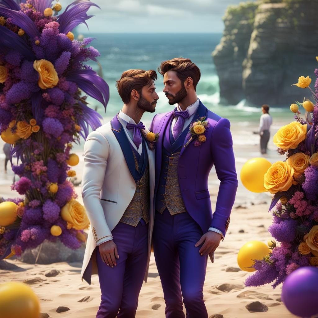 Gay Wedding on Beach in Paris: Dark Fantasy Art