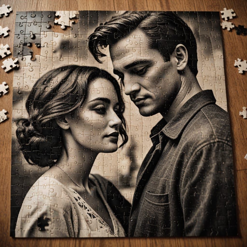 Monochrome Jigsaw Puzzle Reveals Romantic Embrace