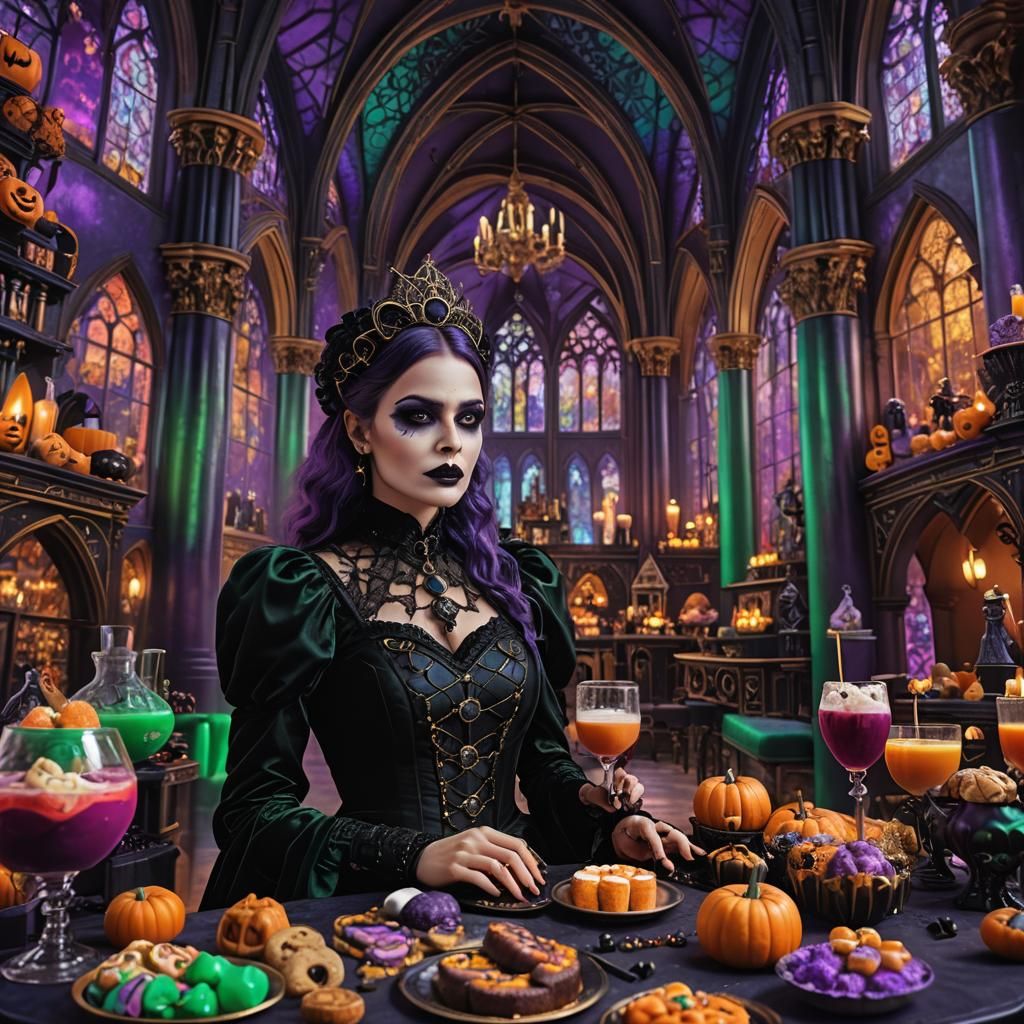 Gothic Glam Influencer in a Digital Matte Painting