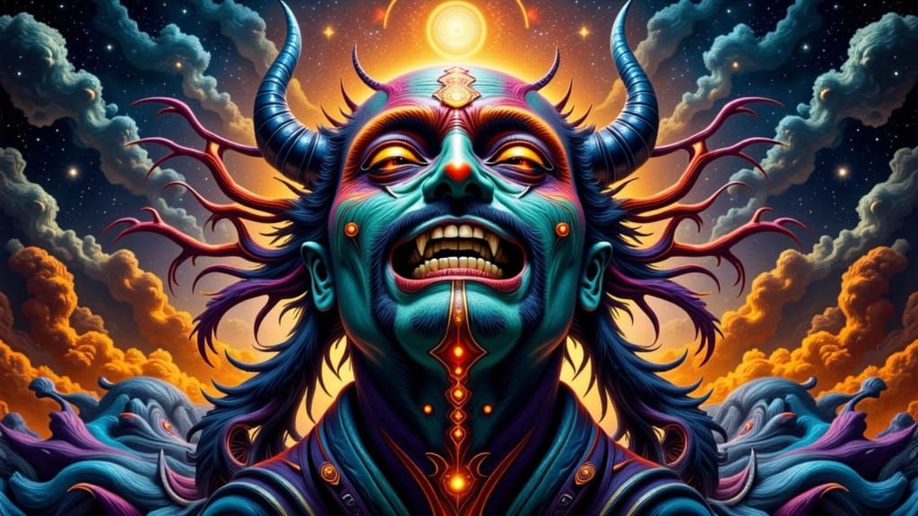 Fractal-Faced Shaman in a Swirling Galaxy