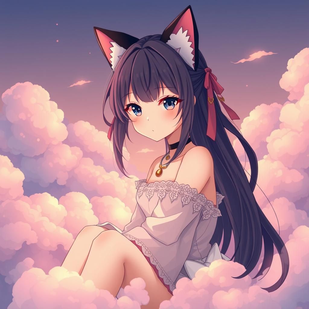 Ethereal Anime Girl with Cat Ears in Manga Style
