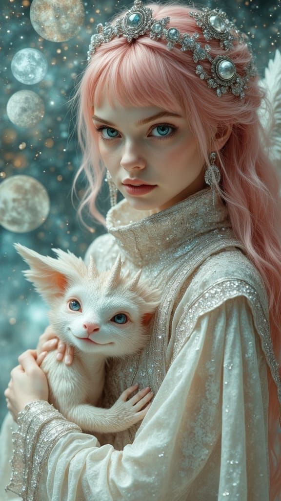 Surreal Ethereal Goddess Interacts with Furry Winged Dragon ...