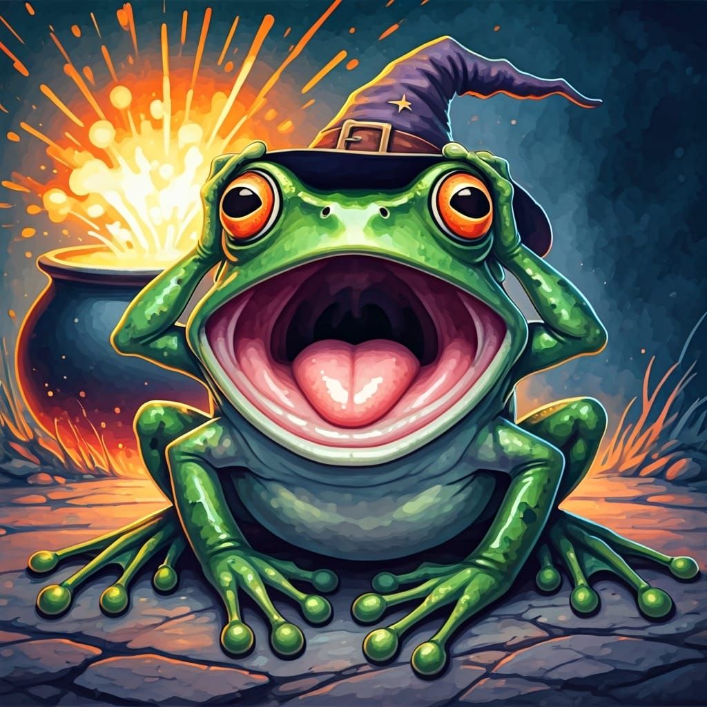 Surprised Frog Wizard and Exploding Cauldron