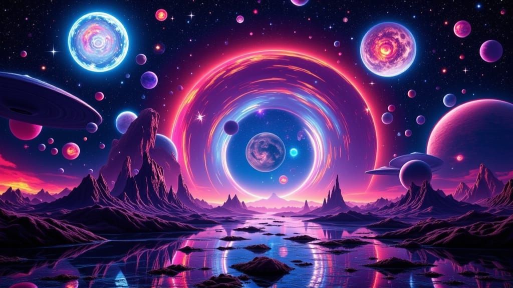 Fantastical Alien Worlds and Space Explorers in Neon Sci Fi