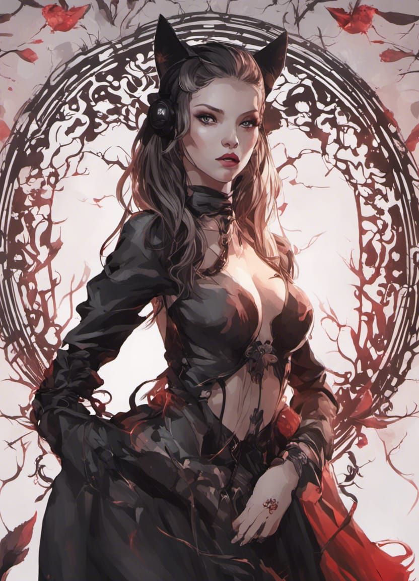 Anime Queen with Sword and Fiery Eyes