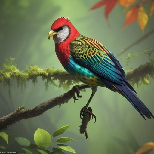 Magnificent Bird on Branch: Hyperrealistic Concept Art