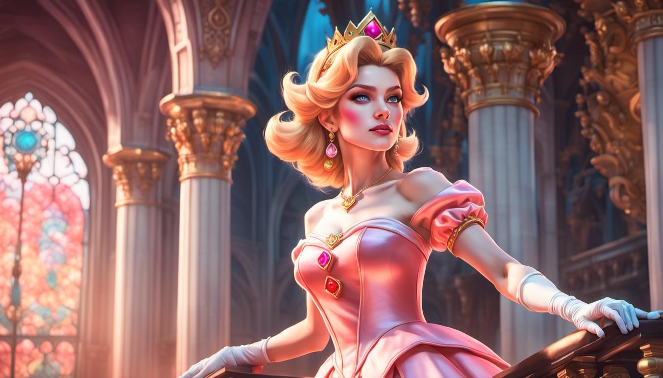 Sensual Princess Peach Portrait in Art Nouveau Style