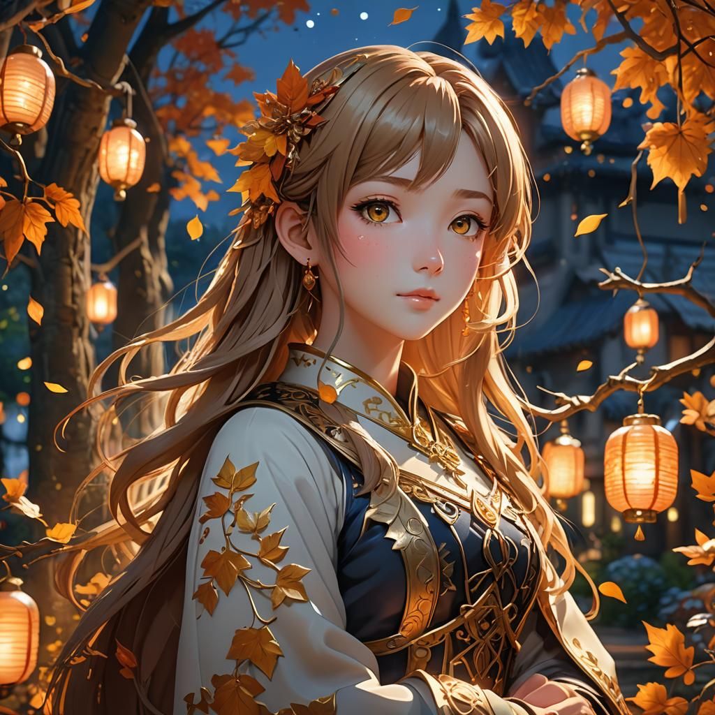 Pumpkin Goddess in Moonlit Garden, 3D Anime Art