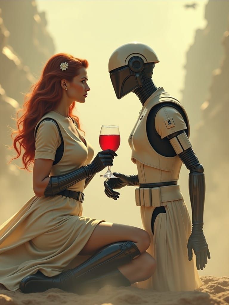 Battle Droid in a Pin-Up Style Sci-Fi Romance