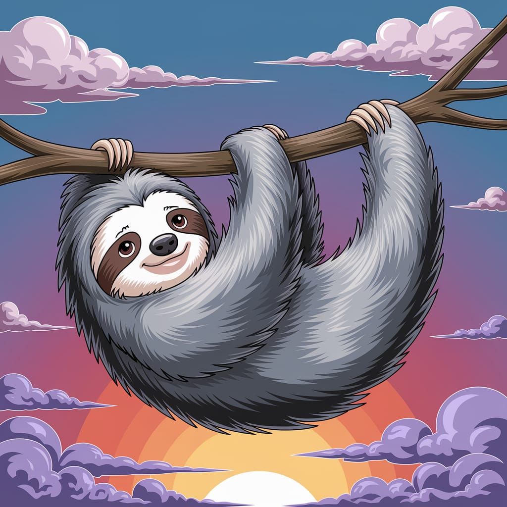 Fantasy Sloth Drifts Through Dreamy Cloudscape