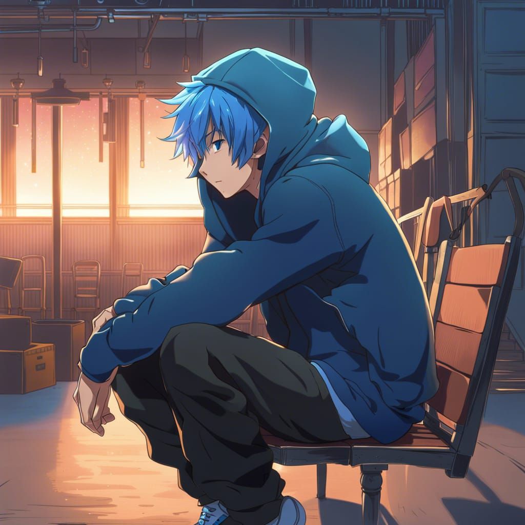 Tired Anime Boy in Manga Style