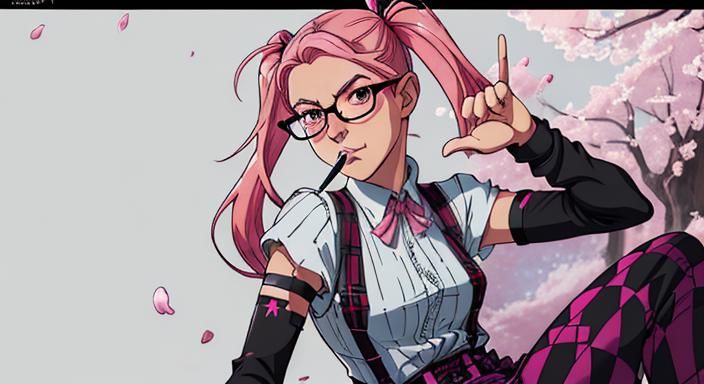 Punk Girl with Cherry Blossoms in Anime Style
