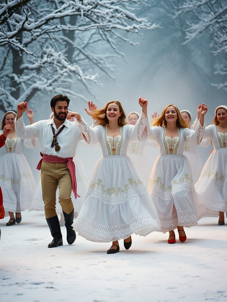 Slovakian Folklore Dancers in Winter Wonderland
