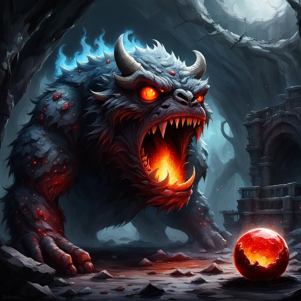 Terrifying Lava Monster with Ice and Fire