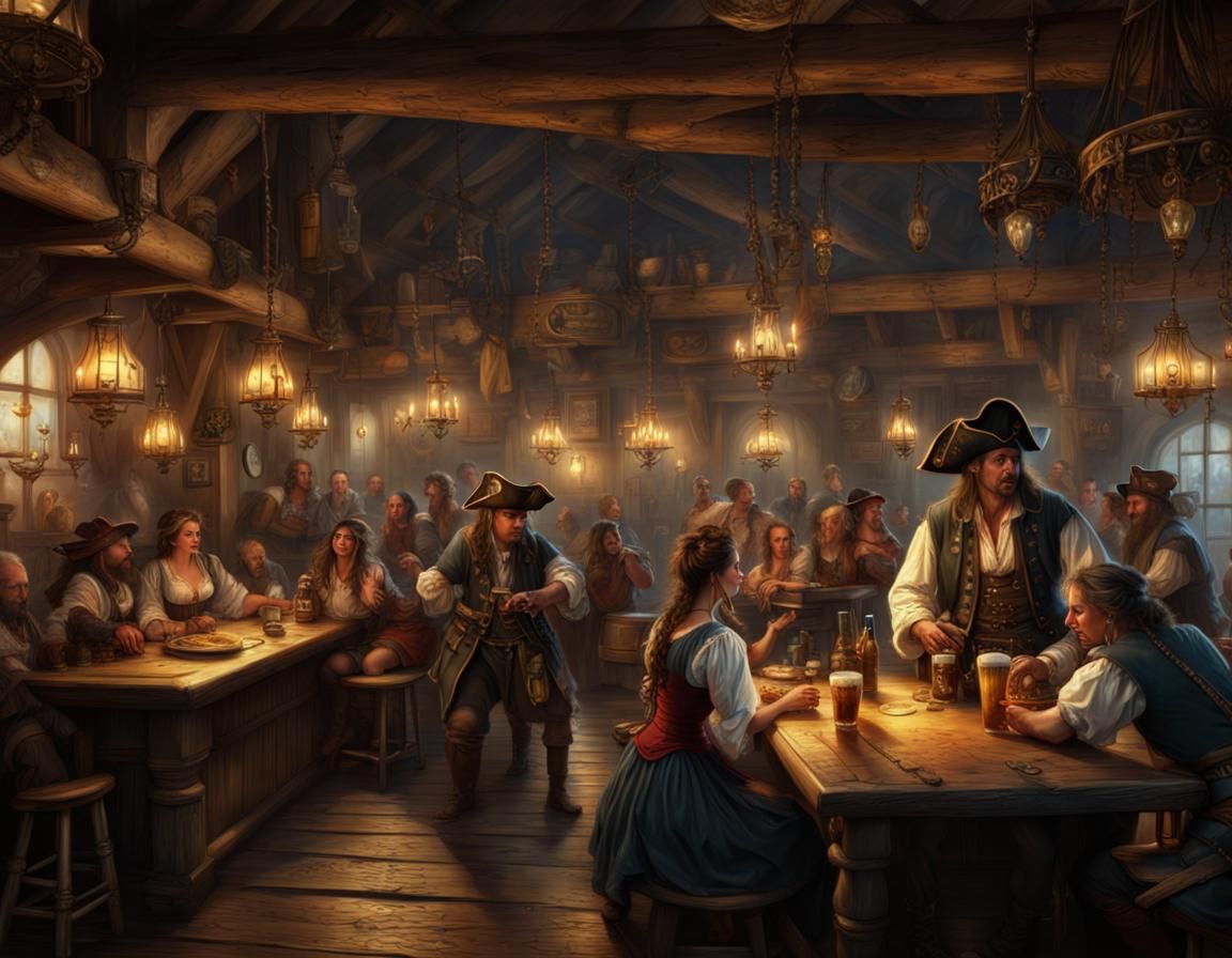 Pirate Tavern Scene: Serving Wench in Digital Painting