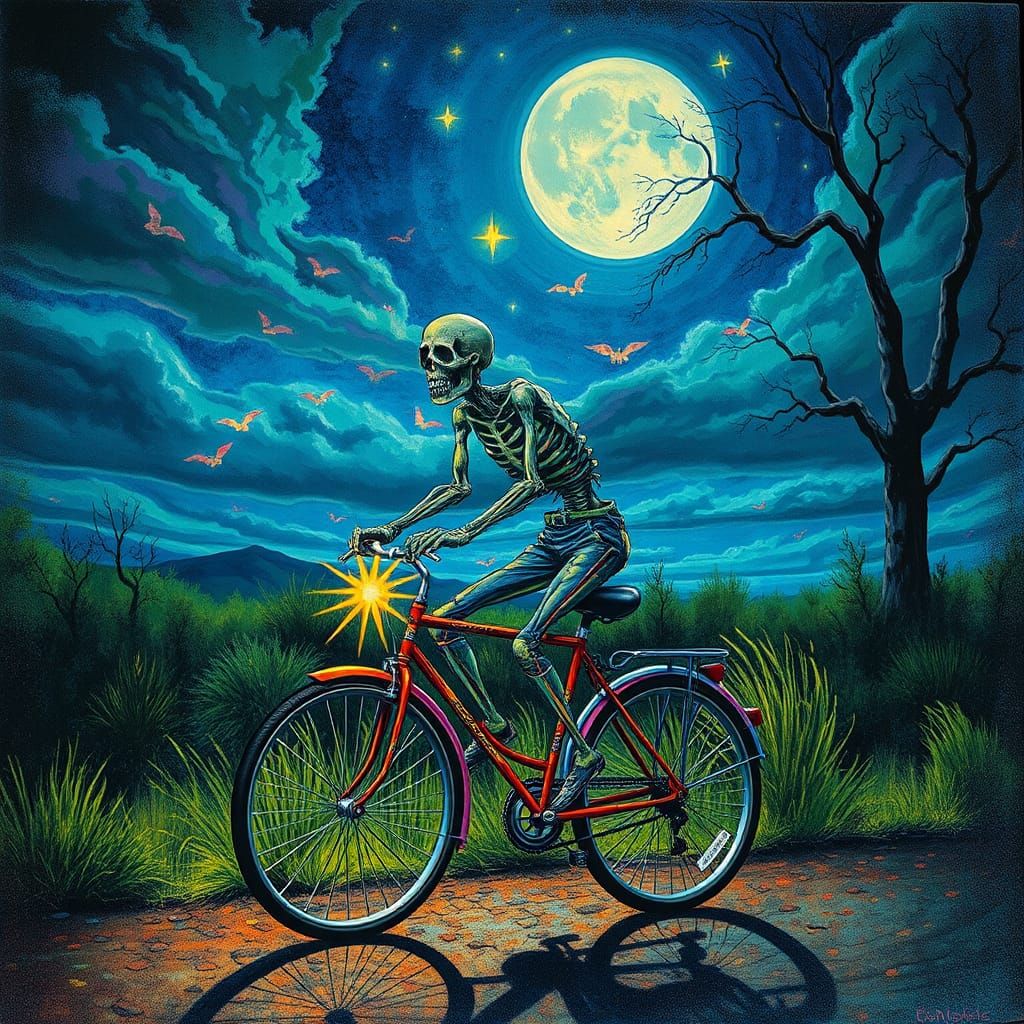 Zombie Cyclist in Psychedelic Klimt Style Twilight