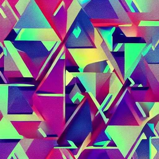 Abstract Cyberpunk Geometric Painting with Neon