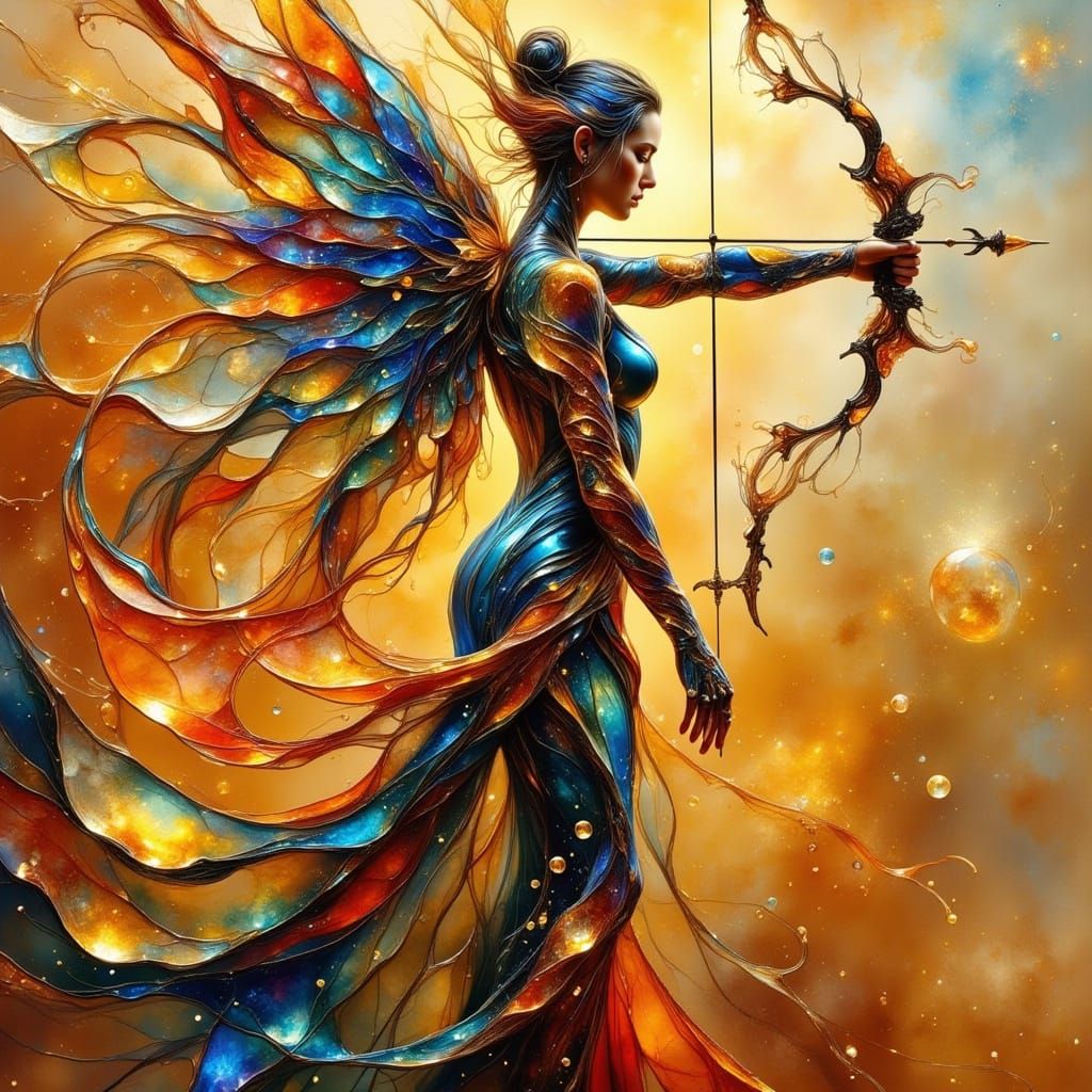 a beautiful archer, his full body is crafted from geom...