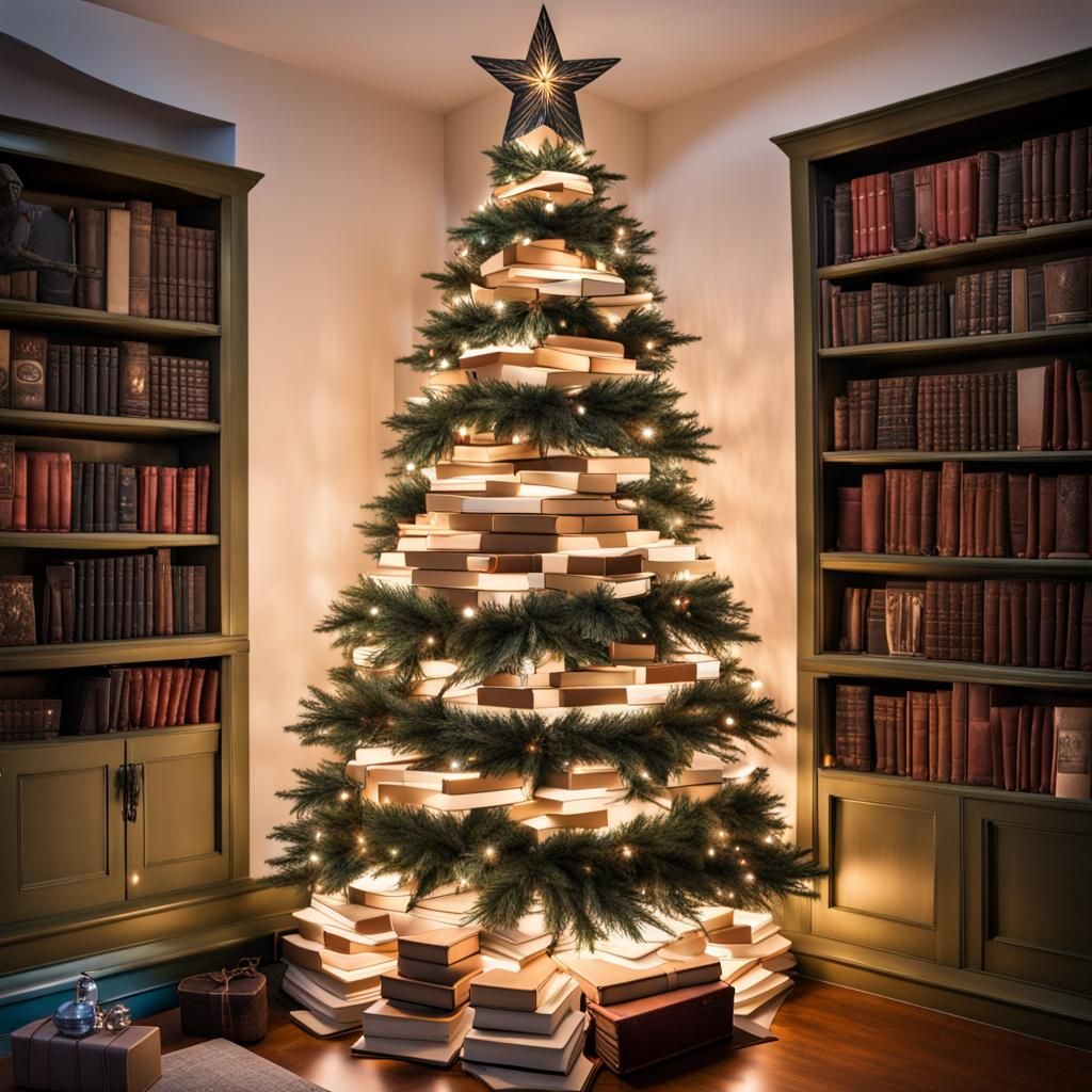 Literary Christmas Tree Made of Books