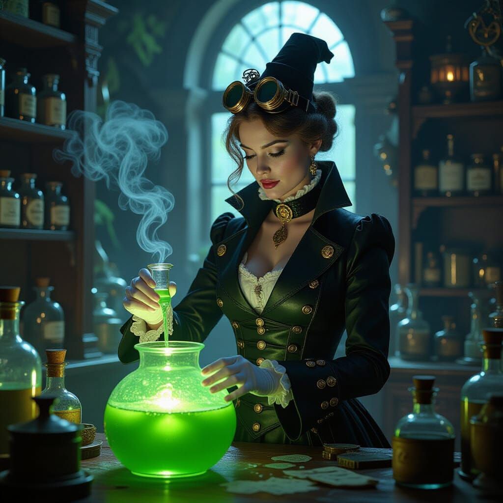 Victorian Witch Apothecary with Ethereal Green Potion