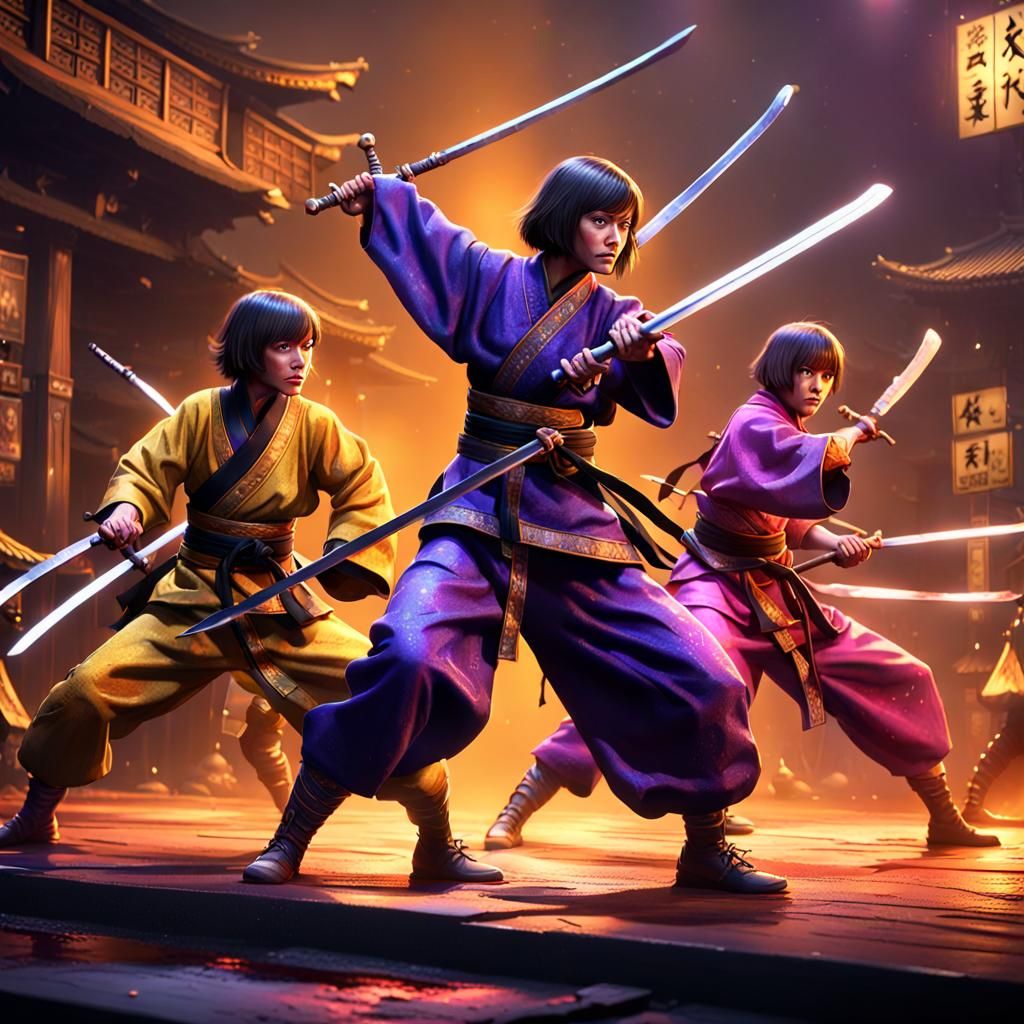 Laverne and Shirley Samurai Battle, Dark Fantasy Art