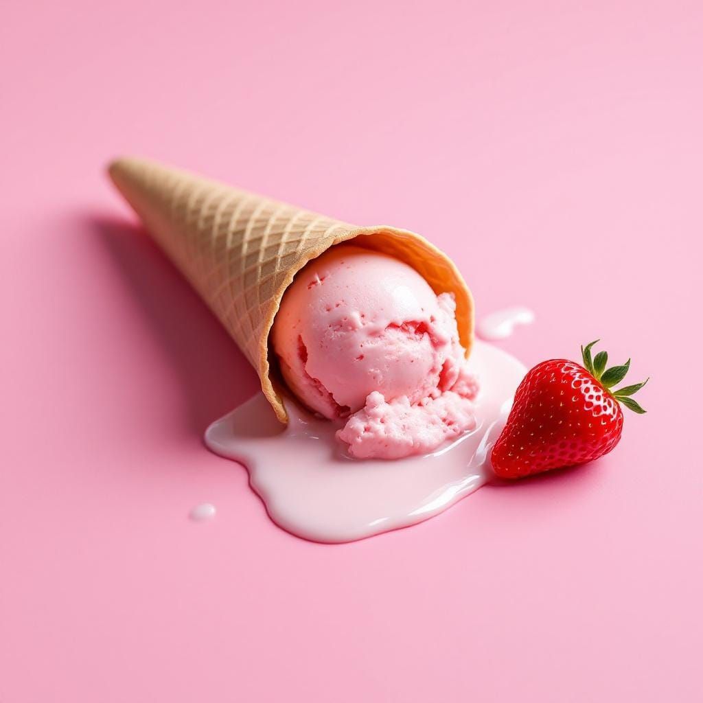 Minimalist Strawberry Ice Cream Cone Photo
