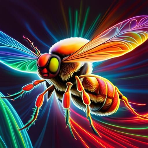 Neon Bee: Hyper-Detailed Insect in Luminous Light