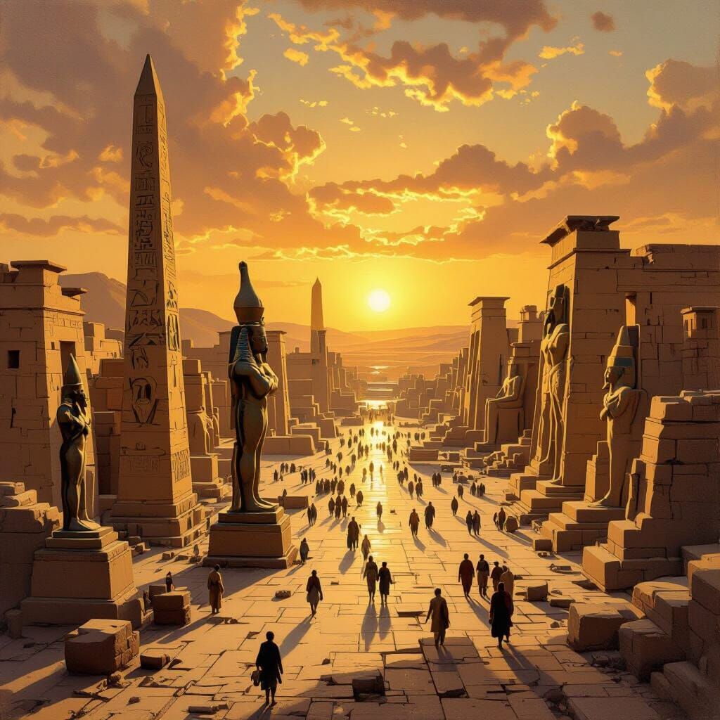 Majestic Luxor: Ancient Egyptian Grandeur in Oil Painting St...