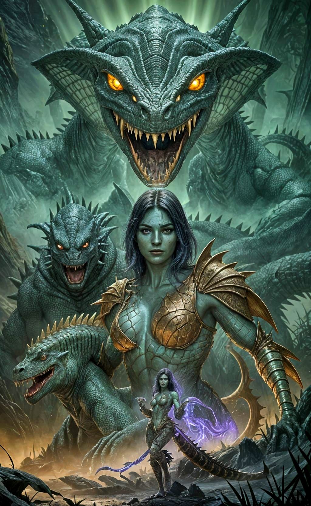 Lizardman in Murky Swamp: Dark Fantasy Art