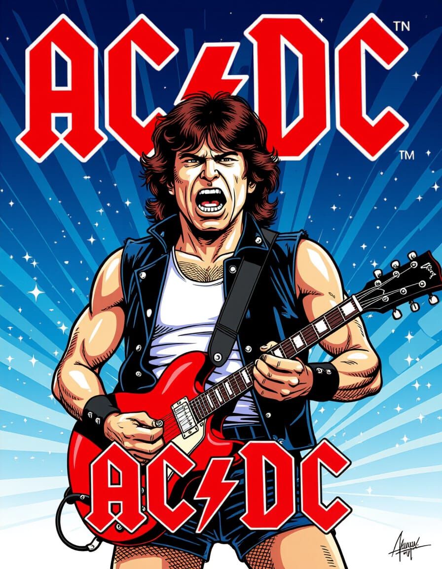 AC/DC Band Poster in Manga Art Style