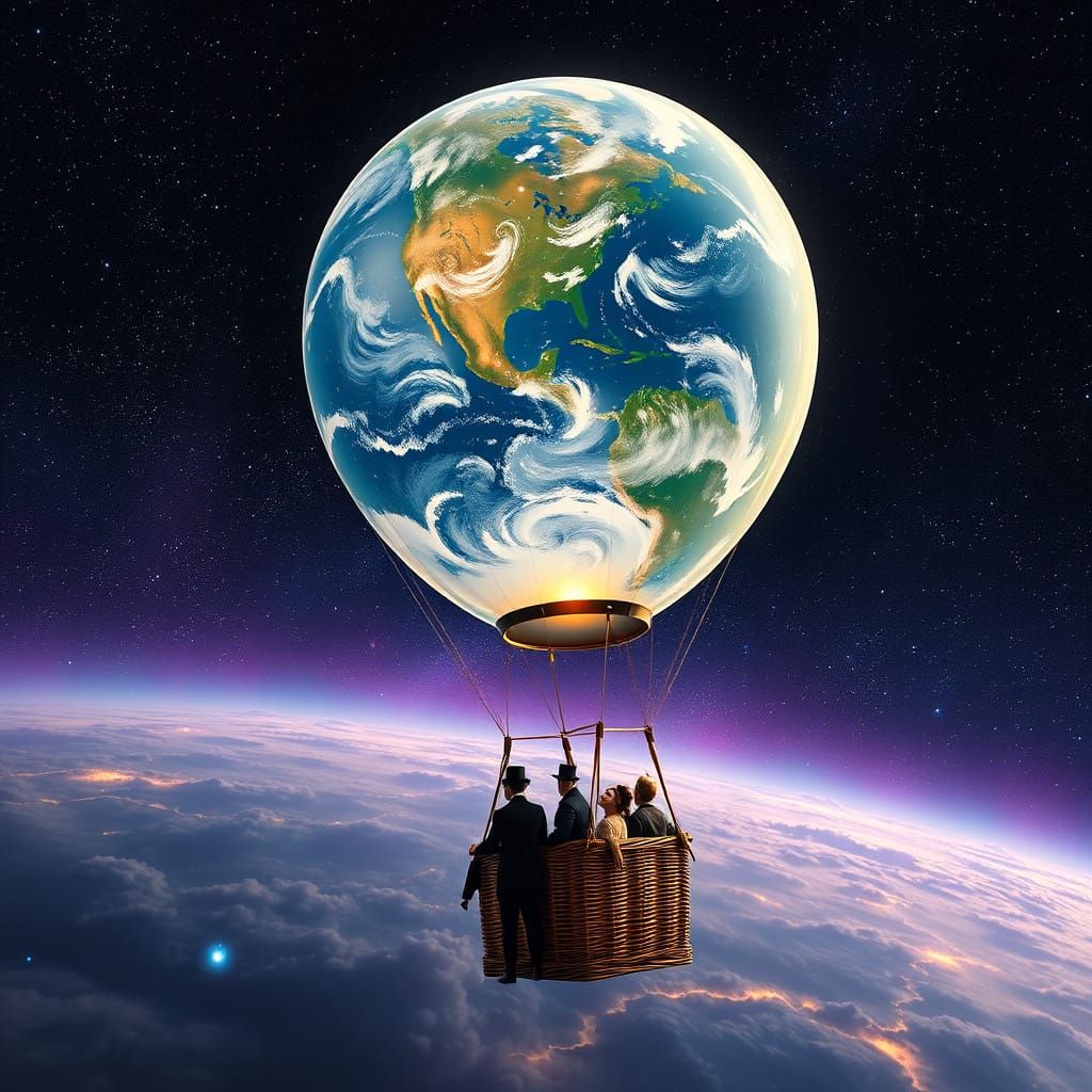 Surreal Celestial Balloon Floats in Starry Cosmos